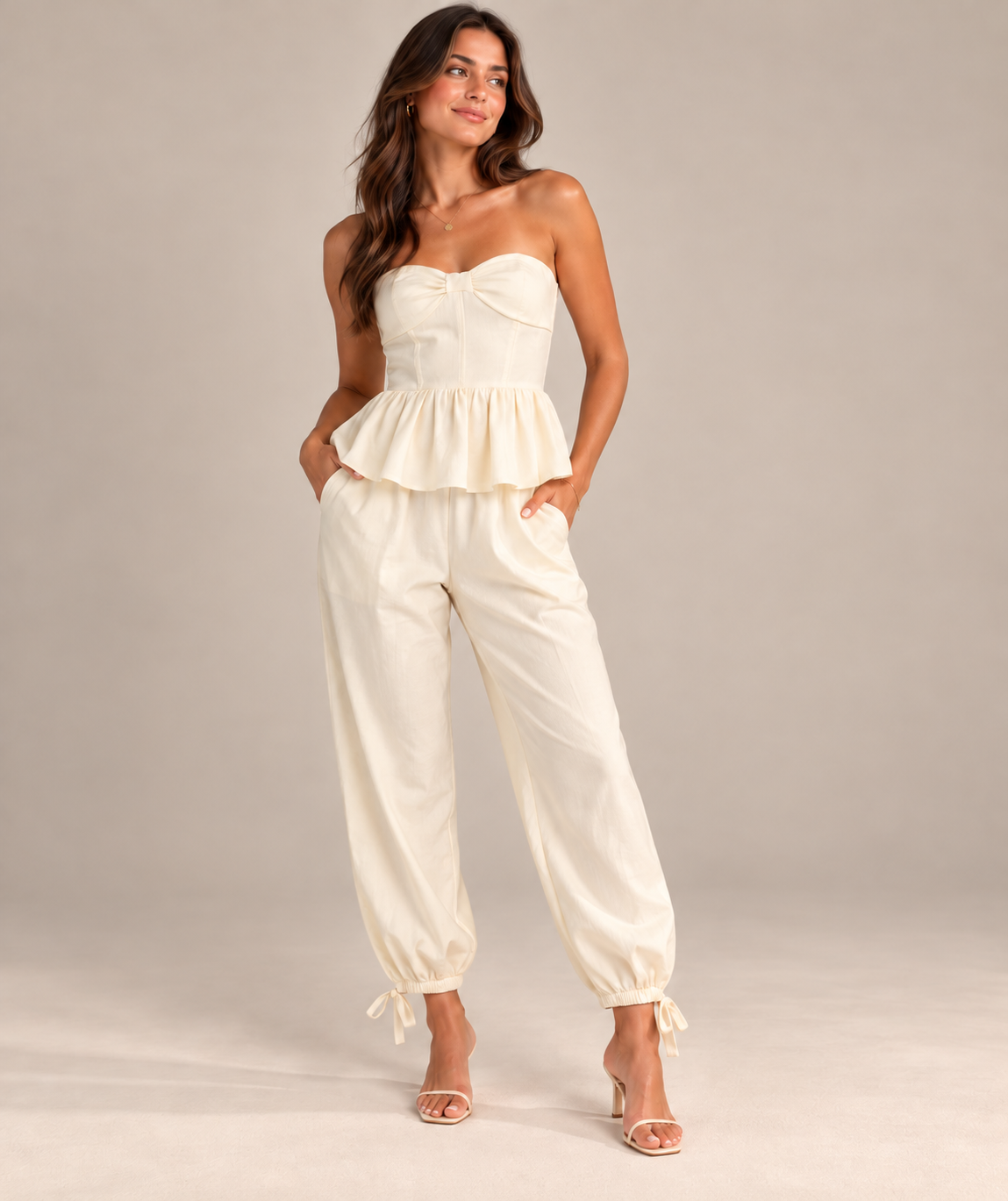 STRAPLESS PEPLUM & TAPERED PANTS SET