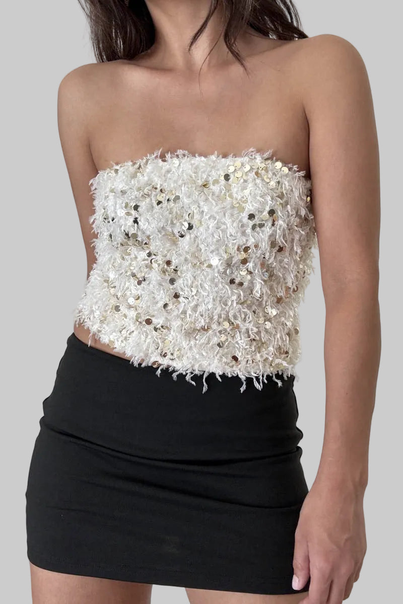 SEQUIN WOVEN TUBE TOP