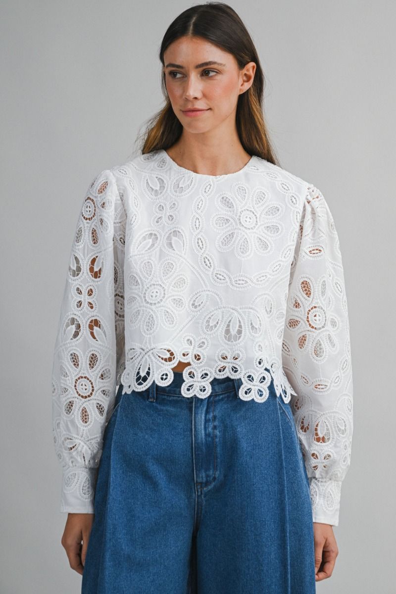 IVORY BLOOM EYELET TOP
