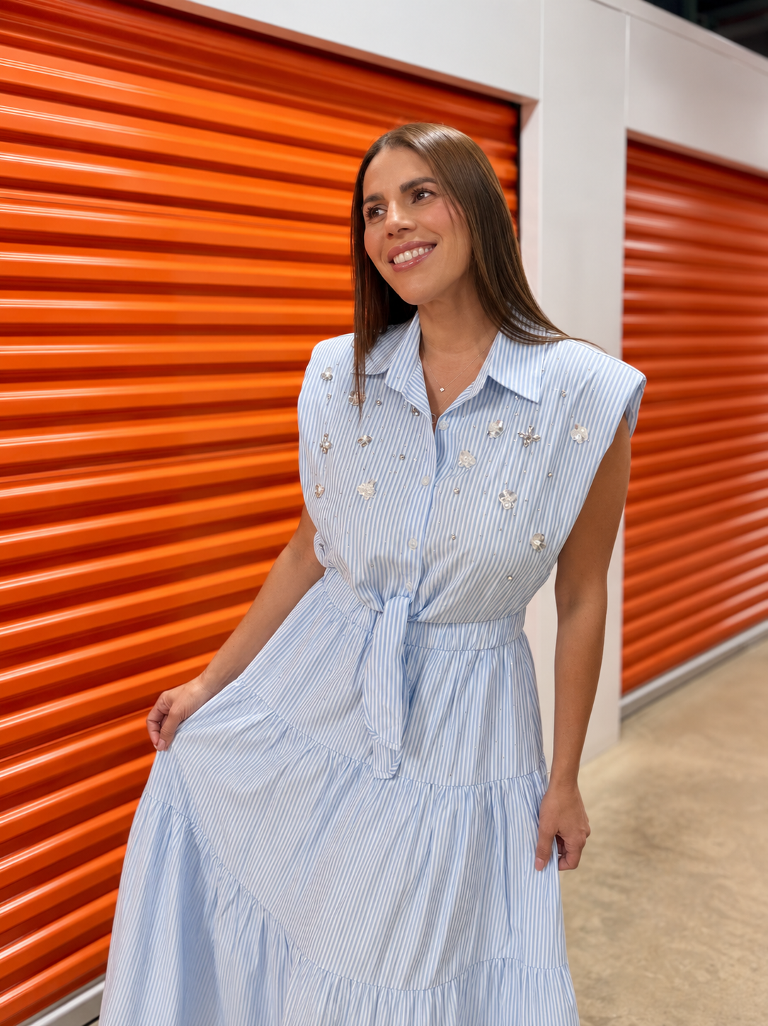 EMBELLISHED STRIPE MAXI DRESS