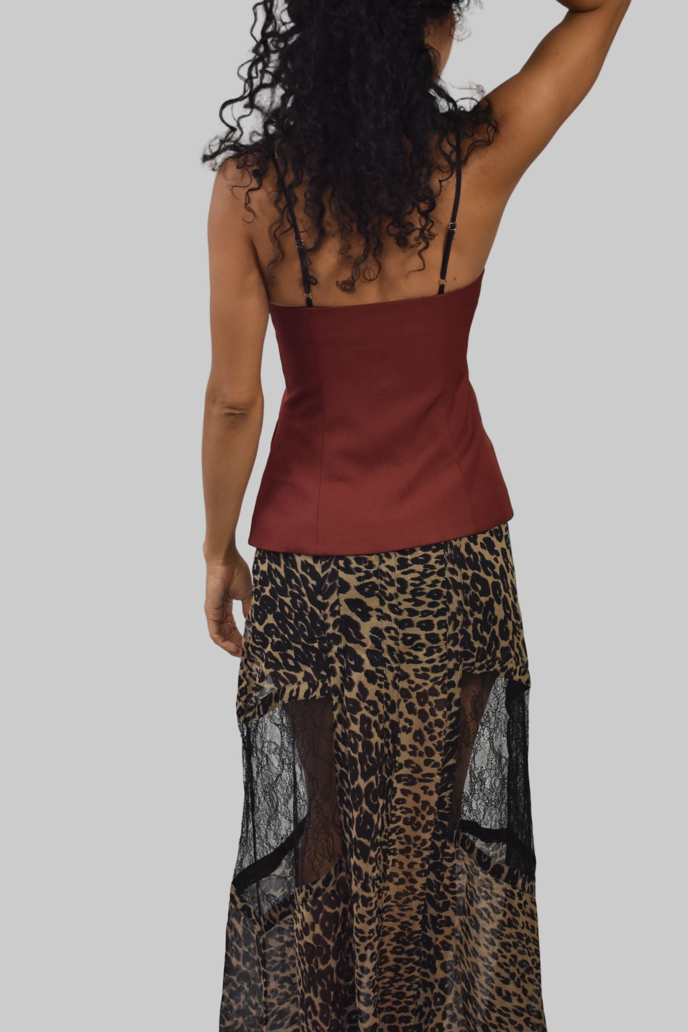 FALDA MAXI CON PANEL DE ENCAJE DE LEOPARDO