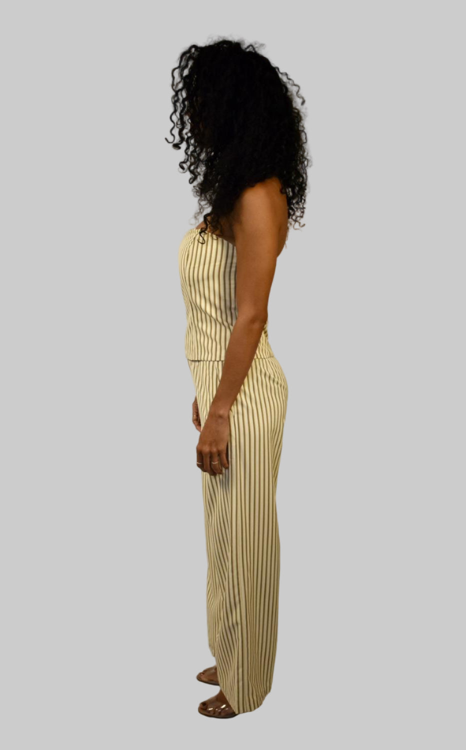 Conjunto de corsé y top sin tirantes con estampado de rayas tejidas y pantalón de pierna ancha