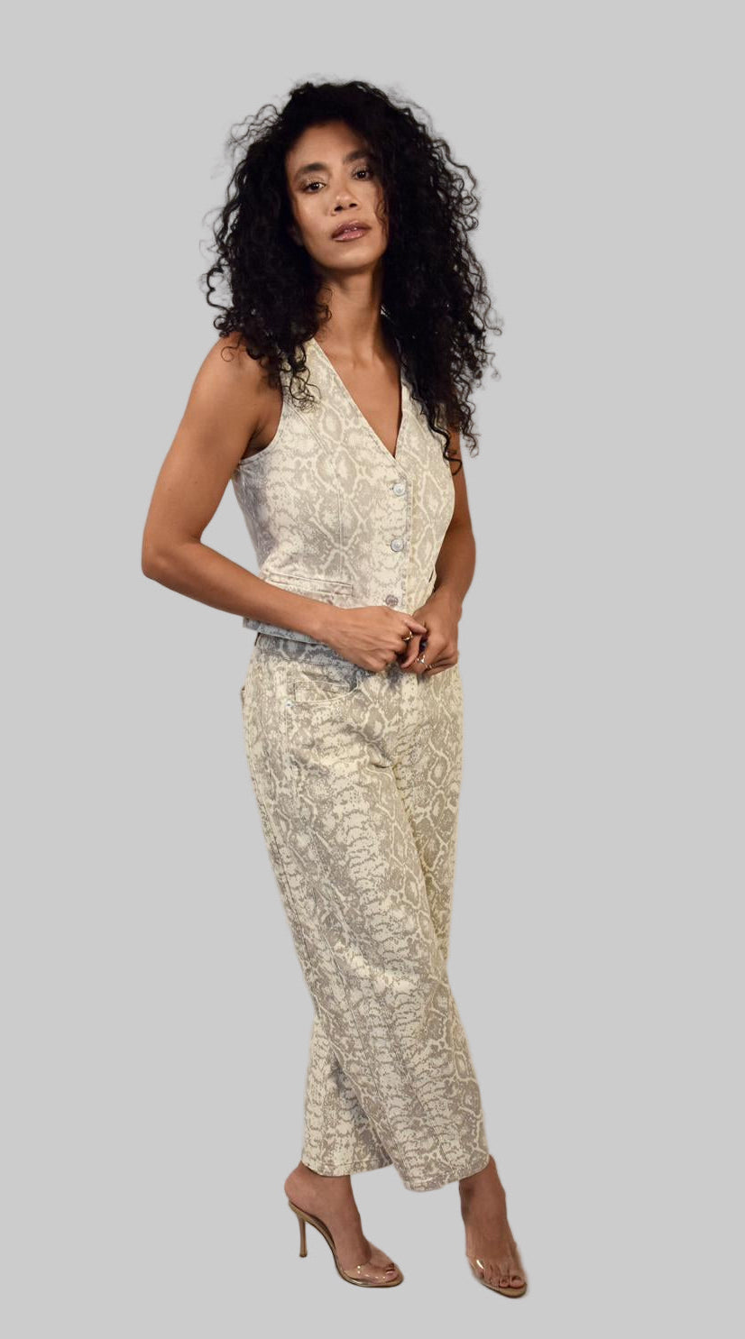 Conjunto de top y pantalón de sarga de algodón con estampado de serpiente