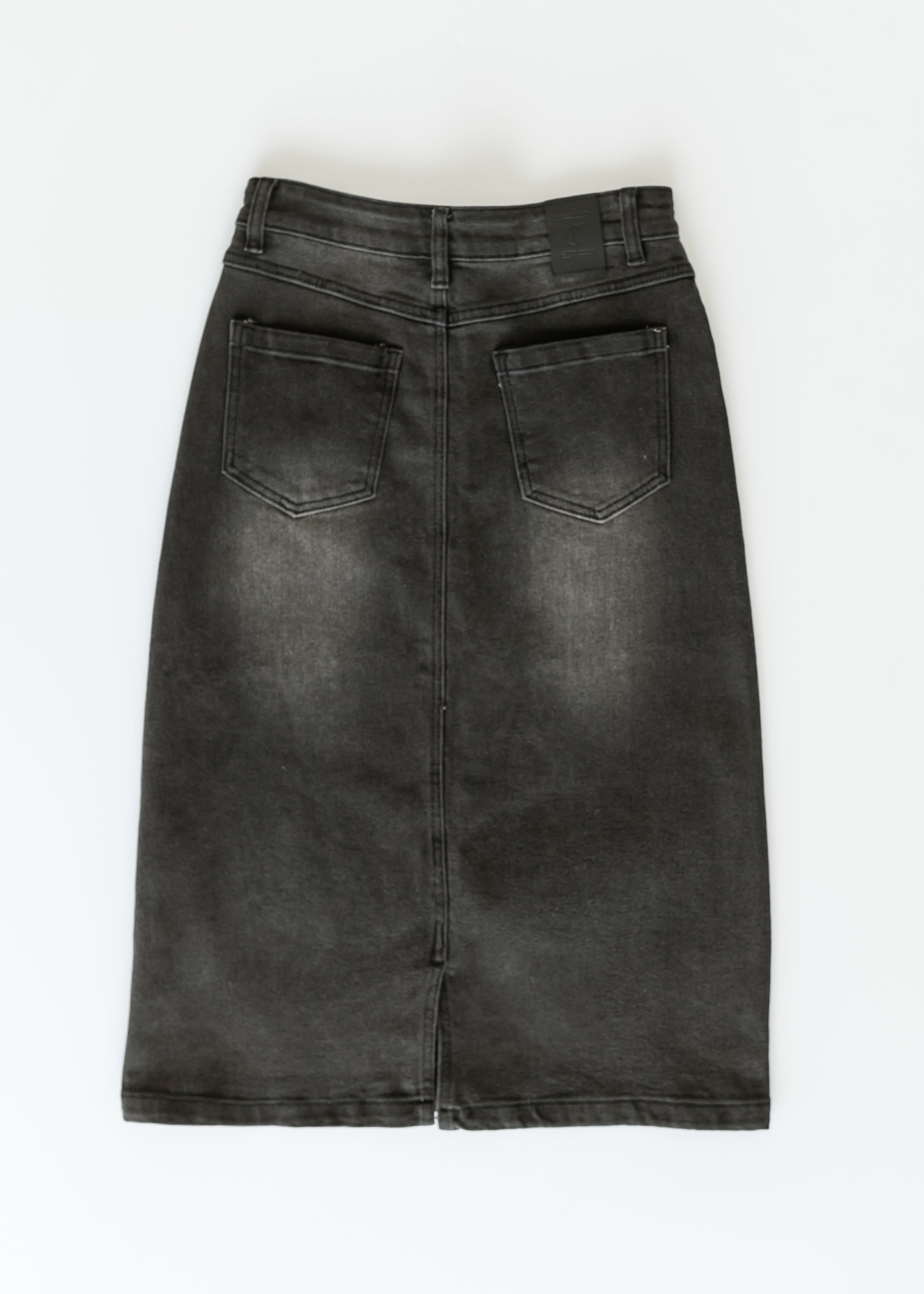 Falda midi de denim negro