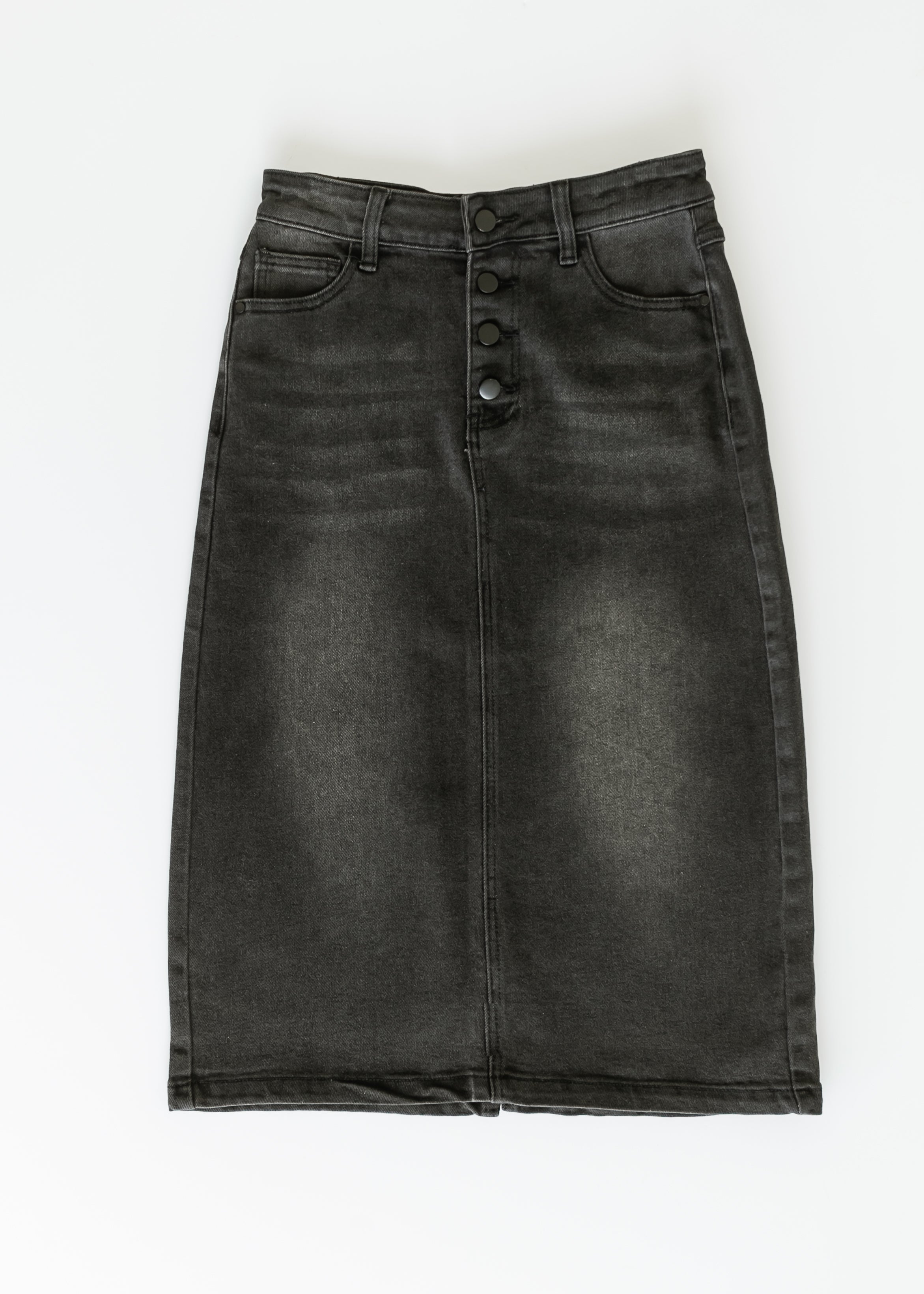 Falda midi de denim negro